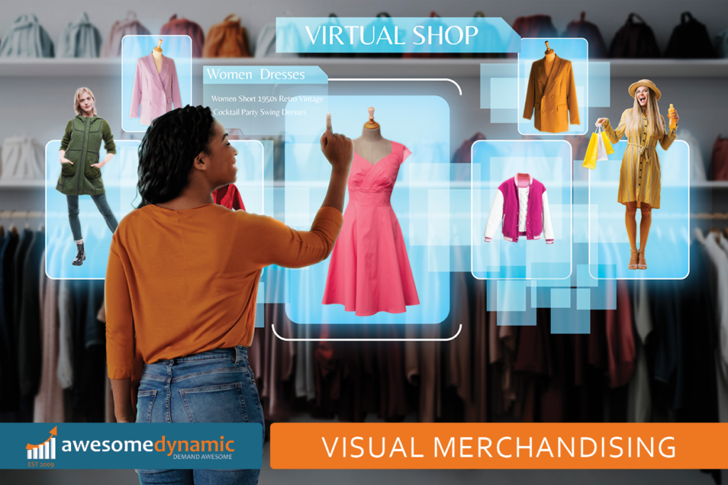 women shopping online on large screen for clothing